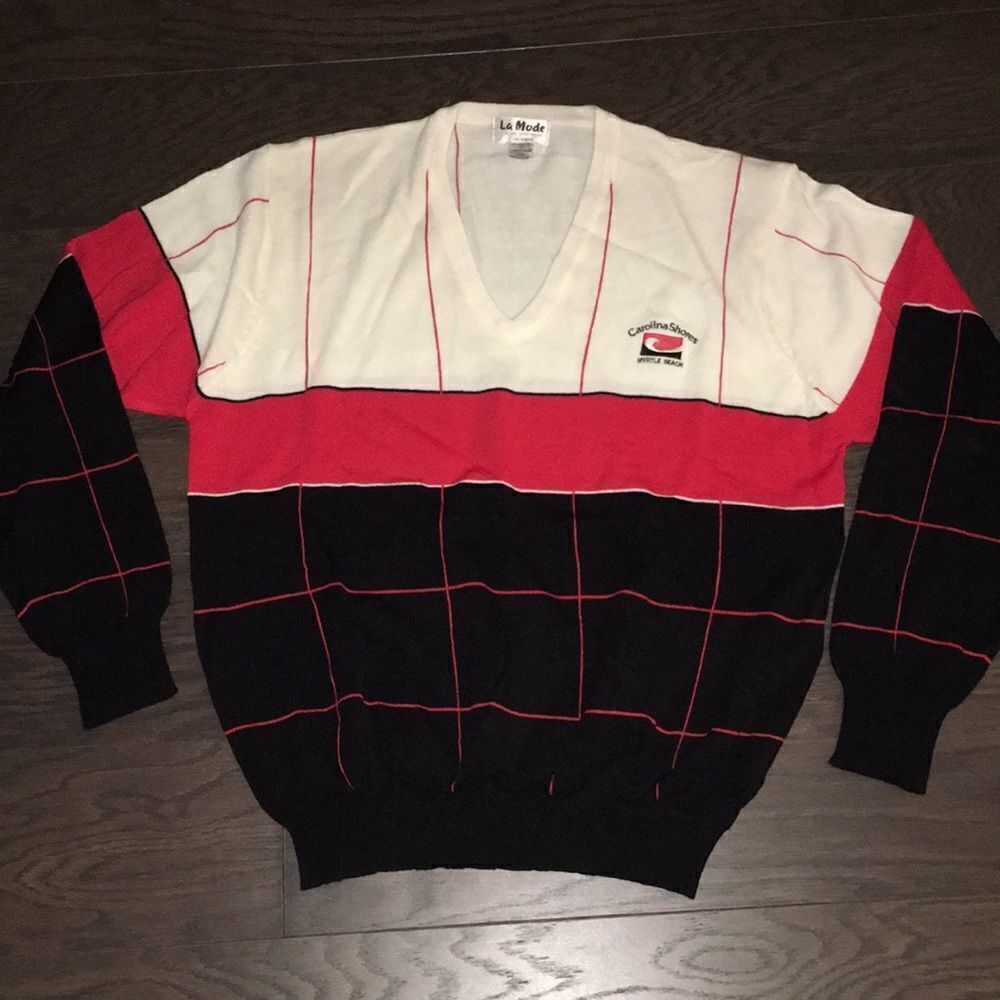 Vintage Carolina Shores 1970’s acrylic La Mode V neck retro golf mens sweater